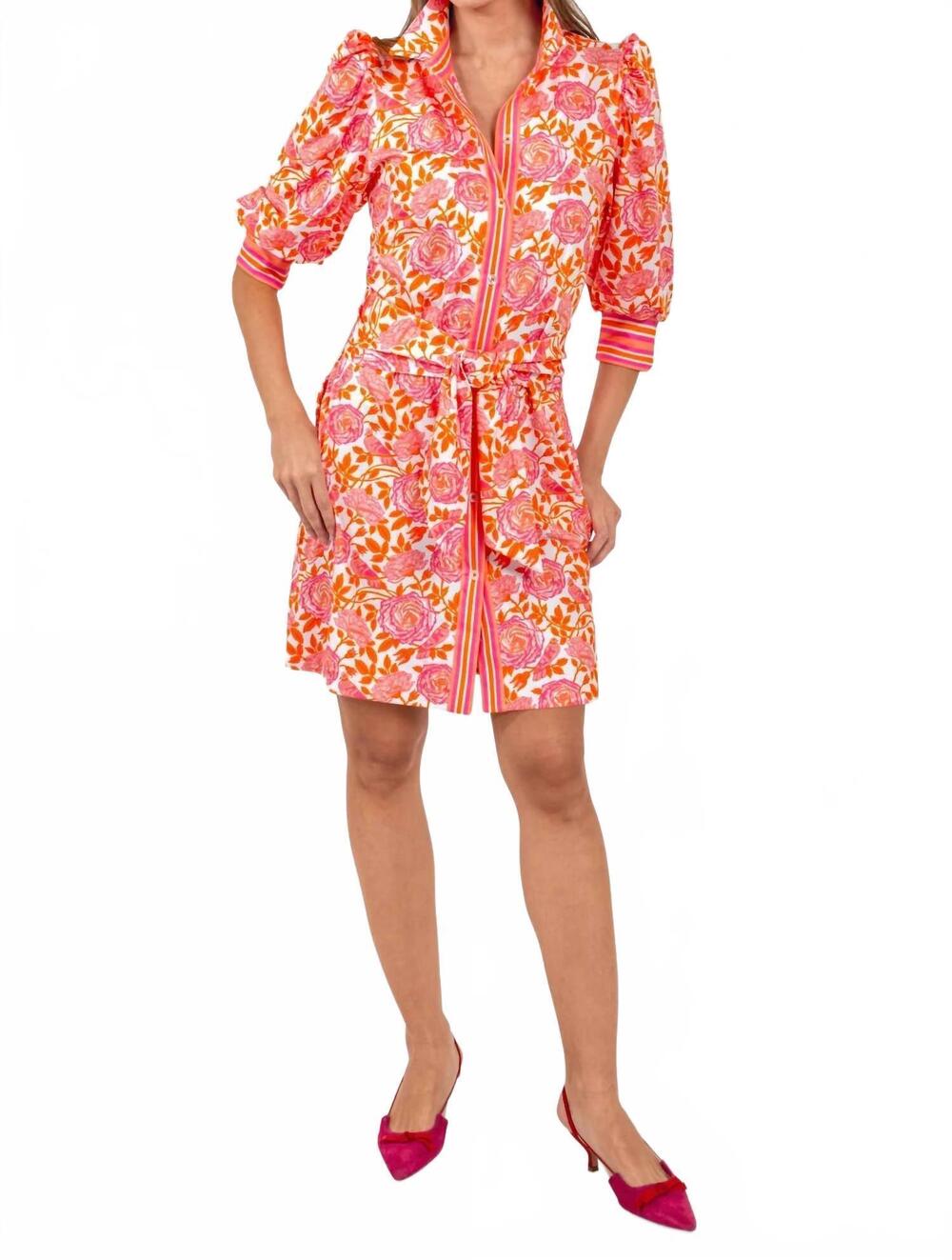 NEW GRETCHEN SCOTT smell the roses swagger dress in orange/hot pink